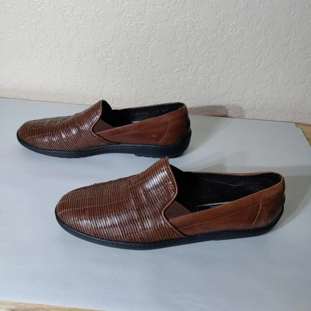Bragano Cole Haan Mens 9.5 M Brown Woven Leather Slip On Loafers Italy C03538